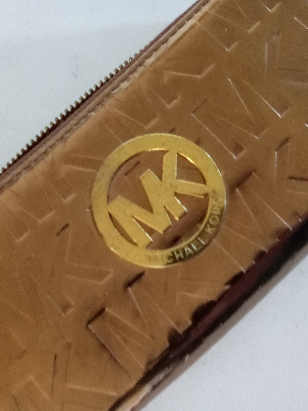 Michael Kors Embossed MK Zip Logo Gold Wallet